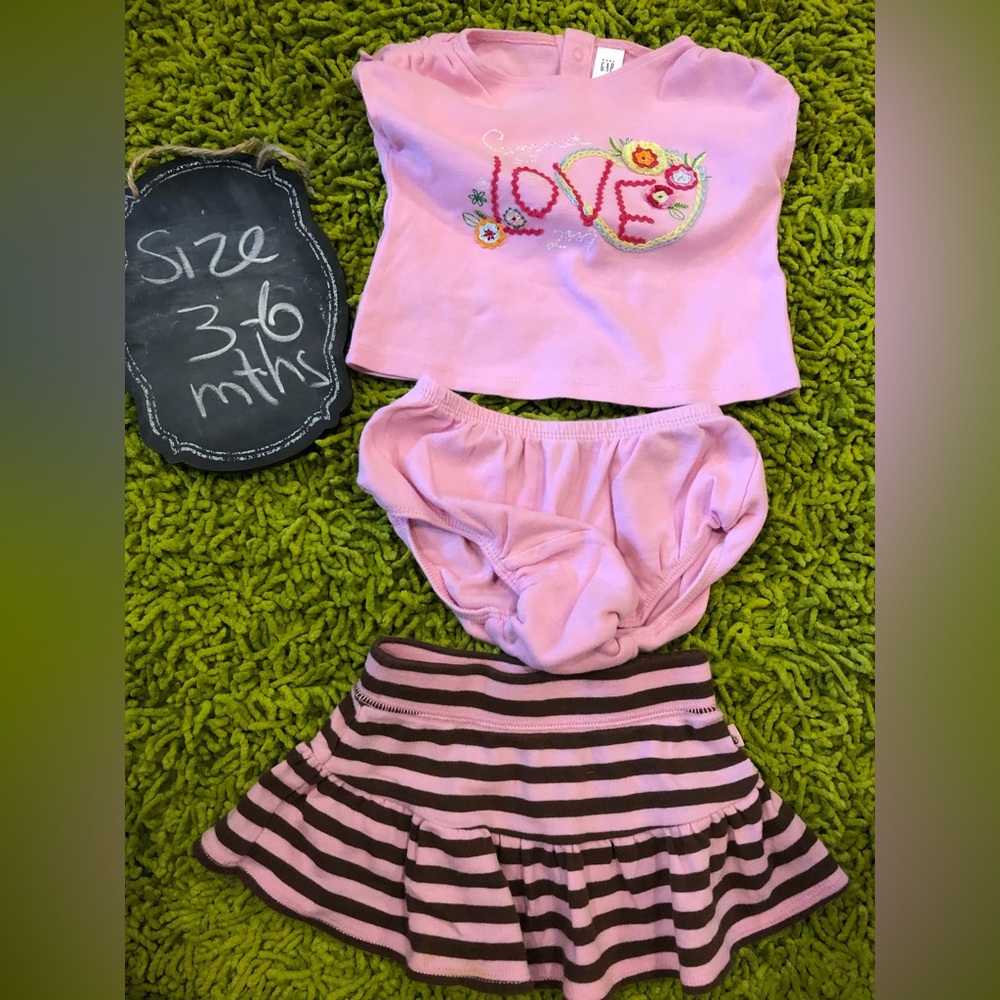 GAP Pink and Brown Striped Skirt Set